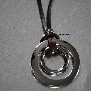Stainless Steel/Dark Brown Leather Necklace